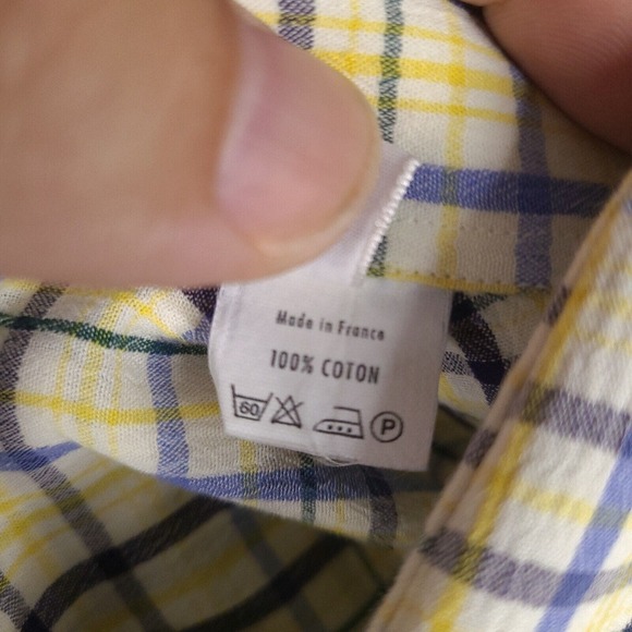 Andre Ghekiere Shirt Mens XL Plaid Button Down Made In France Cotton Long Sleeve - Picture 7 of 15